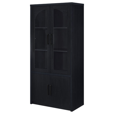 Riva Arched Glass Door Display Cabinet with LED Lighting - Tall Black Woodgrain Accent Cabinet – view 6
