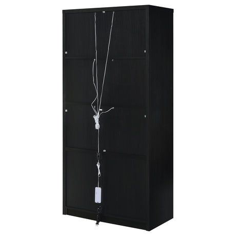 Riva Arched Glass Door Display Cabinet with LED Lighting - Tall Black Woodgrain Accent Cabinet – view 9