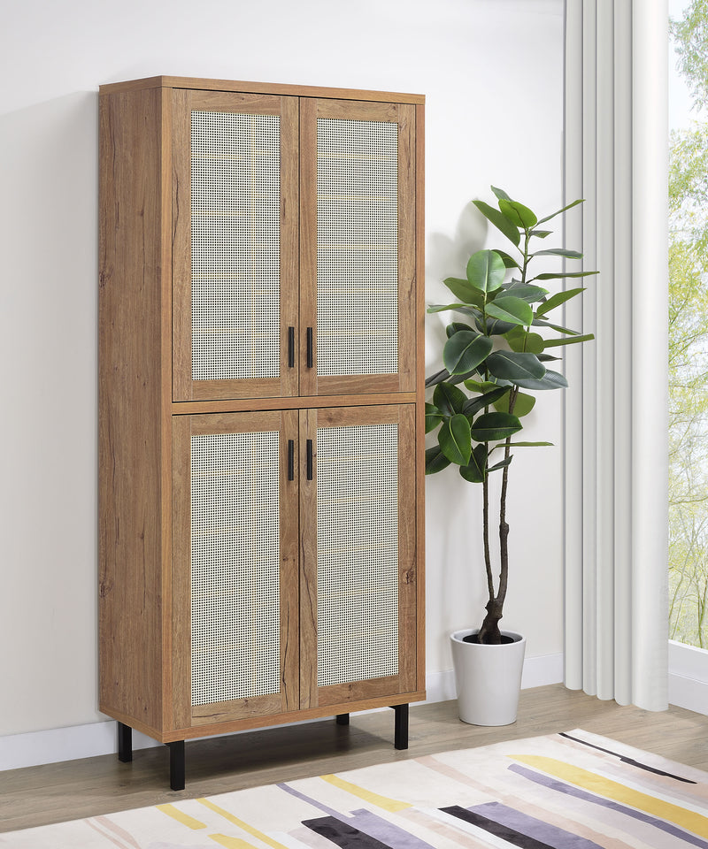 Teller 80" Tall Shoe Storage Cabinet with 4 Mesh Doors - Natural Oak Industrial with 14 Adjustable Shelves