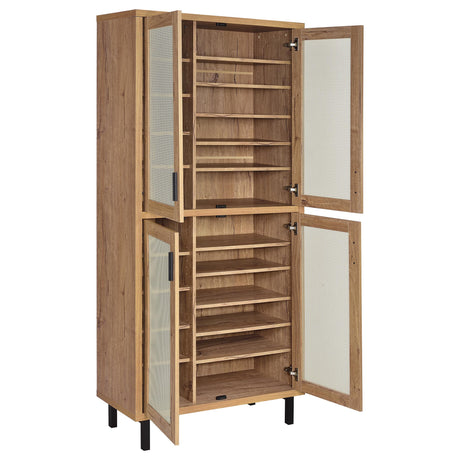 Teller 80" Tall Shoe Storage Cabinet with 4 Mesh Doors - Natural Oak Industrial with 14 Adjustable Shelves – view 3