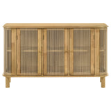 Ervine 3-Door Accent Cabinet - Natural Rubberwood with Rope Panel Texture & Round Pulls – view 2