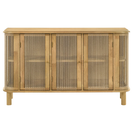 Ervine 3-Door Accent Cabinet - Natural Rubberwood with Rope Panel Texture & Round Pulls – view 2