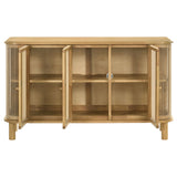 Ervine 3-Door Accent Cabinet - Natural Rubberwood with Rope Panel Texture & Round Pulls – view 3
