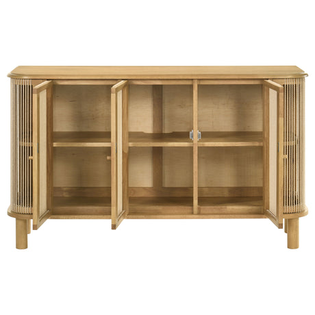Ervine 3-Door Accent Cabinet - Natural Rubberwood with Rope Panel Texture & Round Pulls – view 3