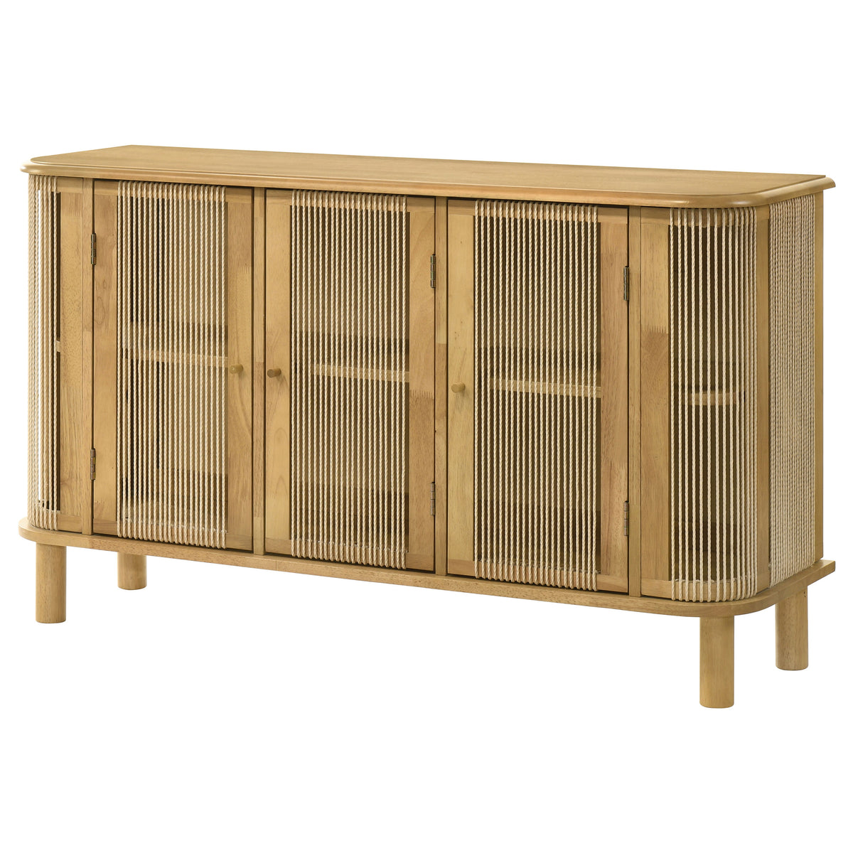 Ervine 3-Door Accent Cabinet - Natural Rubberwood with Rope Panel Texture & Round Pulls – view 4