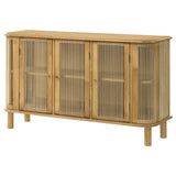 Ervine 3-Door Accent Cabinet - Natural Rubberwood with Rope Panel Texture & Round Pulls – view 4