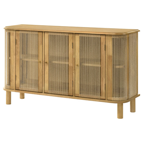 Ervine 3-Door Accent Cabinet - Natural Rubberwood with Rope Panel Texture & Round Pulls – view 4