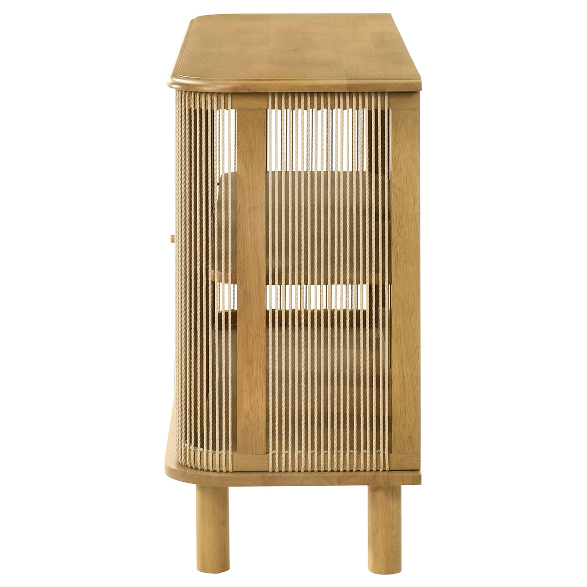 Ervine 3-Door Accent Cabinet - Natural Rubberwood with Rope Panel Texture & Round Pulls – view 5