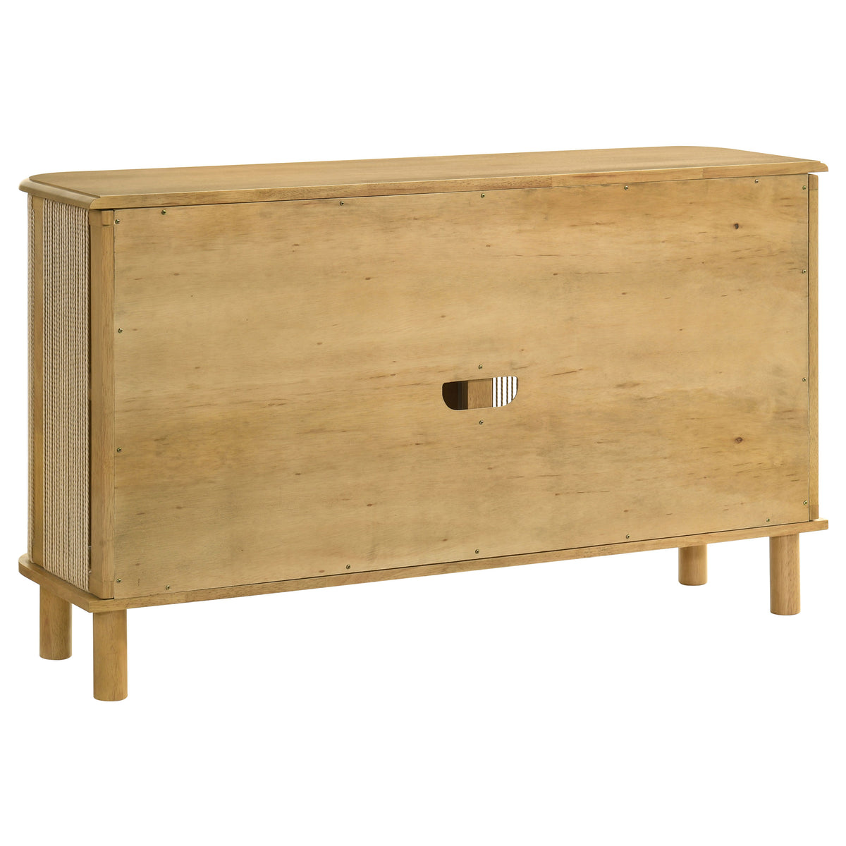 Ervine 3-Door Accent Cabinet - Natural Rubberwood with Rope Panel Texture & Round Pulls – view 6