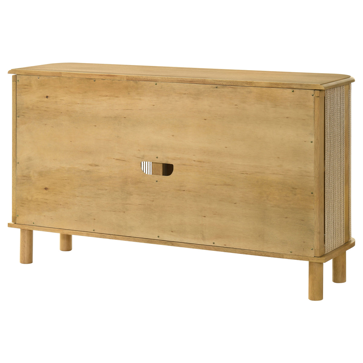 Ervine 3-Door Accent Cabinet - Natural Rubberwood with Rope Panel Texture & Round Pulls – view 8