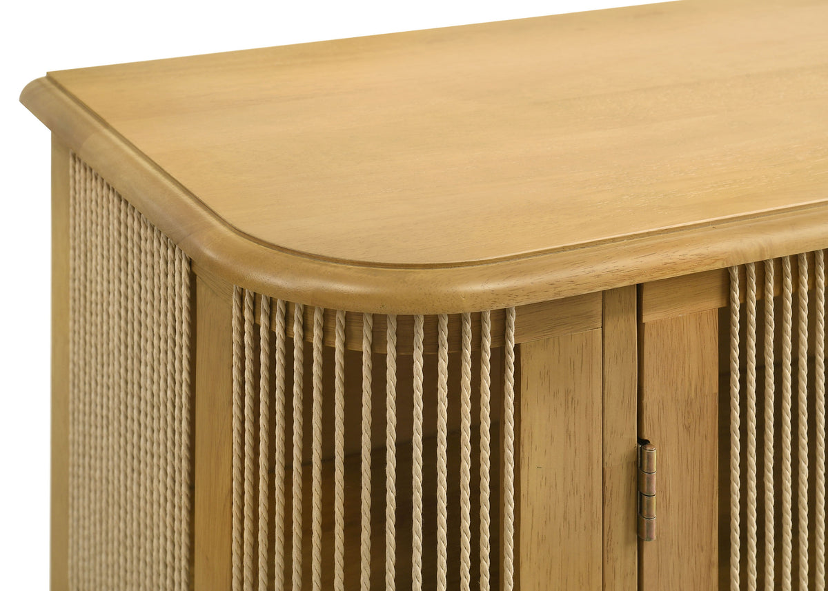 Ervine 3-Door Accent Cabinet - Natural Rubberwood with Rope Panel Texture & Round Pulls – view 11