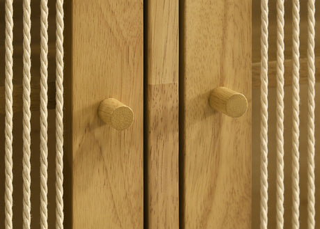 Ervine 3-Door Accent Cabinet - Natural Rubberwood with Rope Panel Texture & Round Pulls – view 12