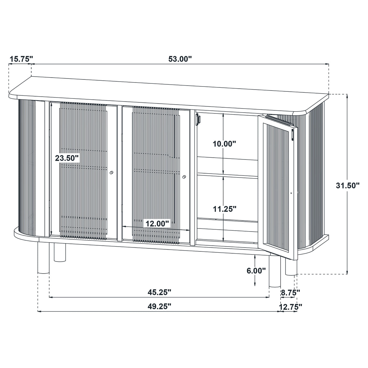 Ervine 3-Door Accent Cabinet - Natural Rubberwood with Rope Panel Texture & Round Pulls – view 14