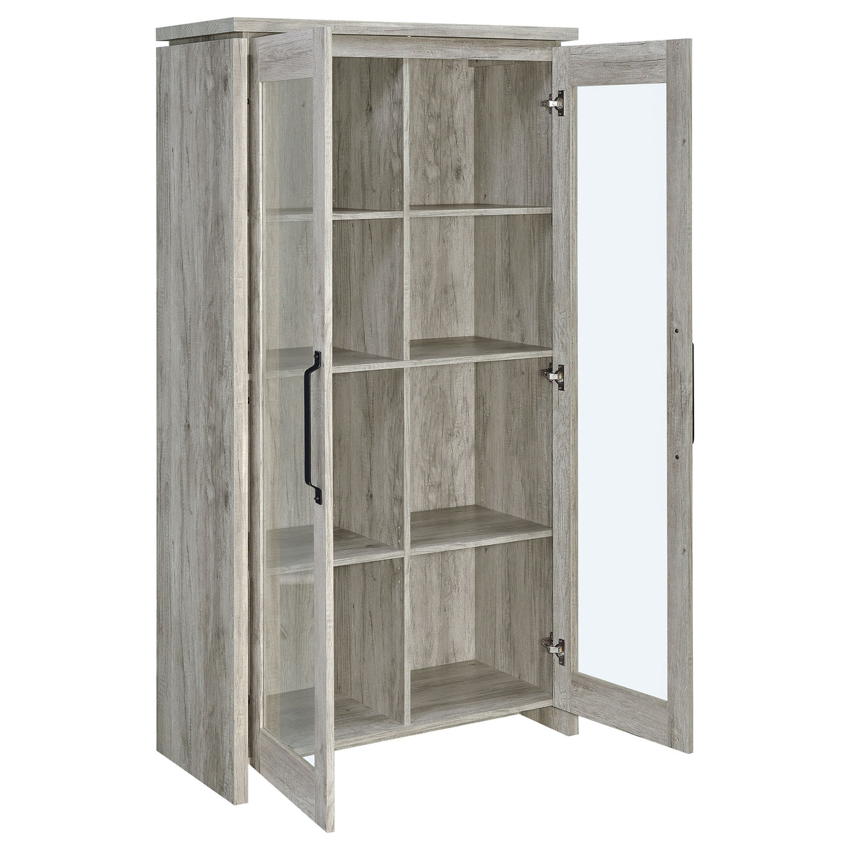 Alejo Tall Curio Display Cabinet with 2 Glass Doors - Coastal Grey Driftwood with Black Hardware – view 3