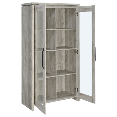Alejo Tall Curio Display Cabinet with 2 Glass Doors - Coastal Grey Driftwood with Black Hardware – view 3