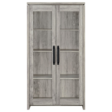 Alejo Tall Curio Display Cabinet with 2 Glass Doors - Coastal Grey Driftwood with Black Hardware – view 4