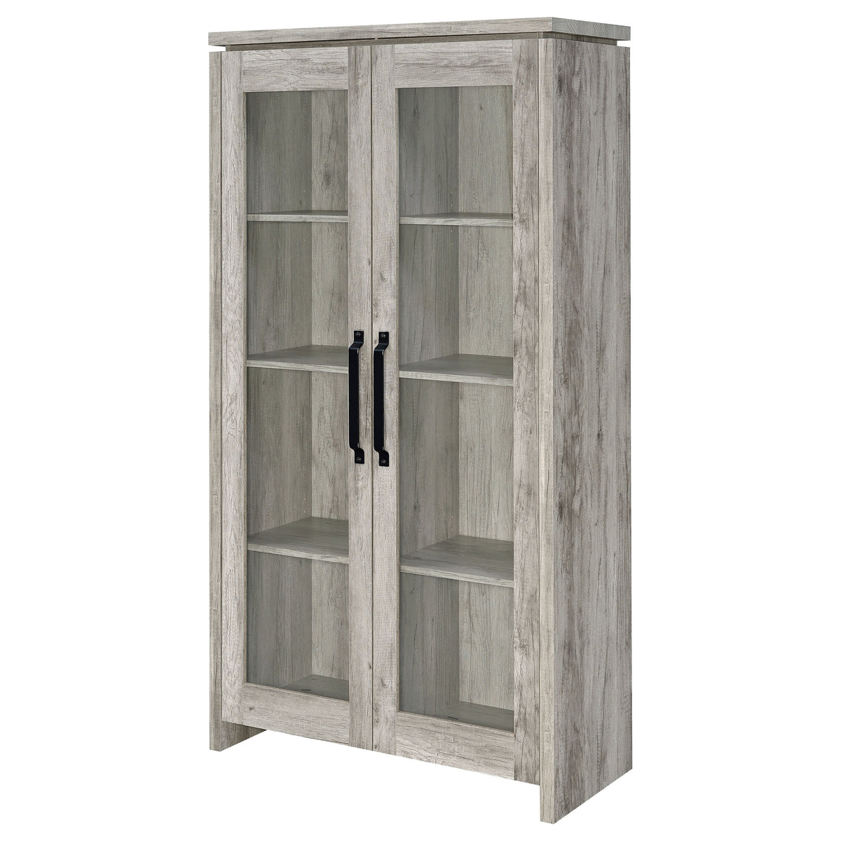 Alejo Tall Curio Display Cabinet with 2 Glass Doors - Coastal Grey Driftwood with Black Hardware – view 5