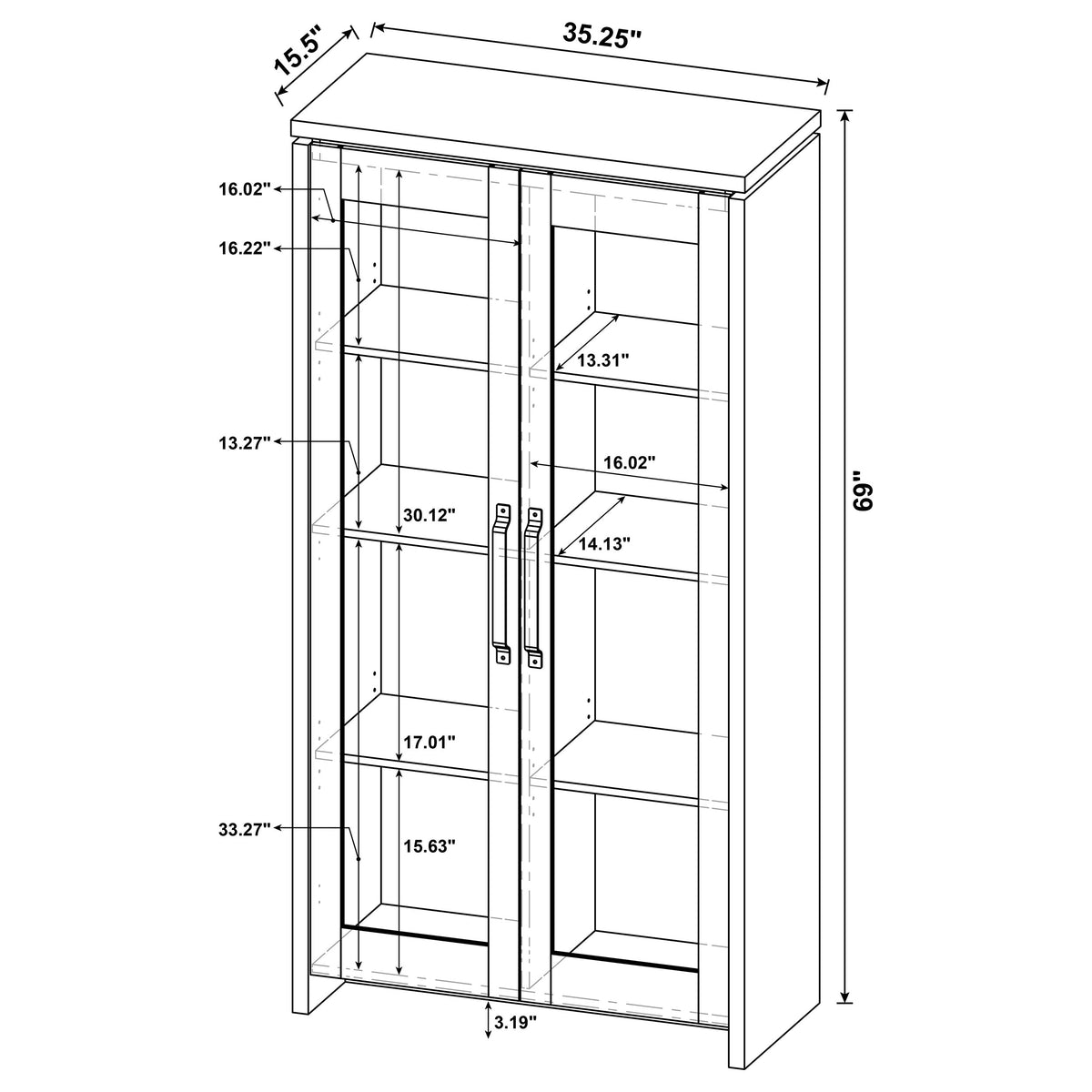 Alejo Tall Curio Display Cabinet with 2 Glass Doors - Coastal Grey Driftwood with Black Hardware – view 10