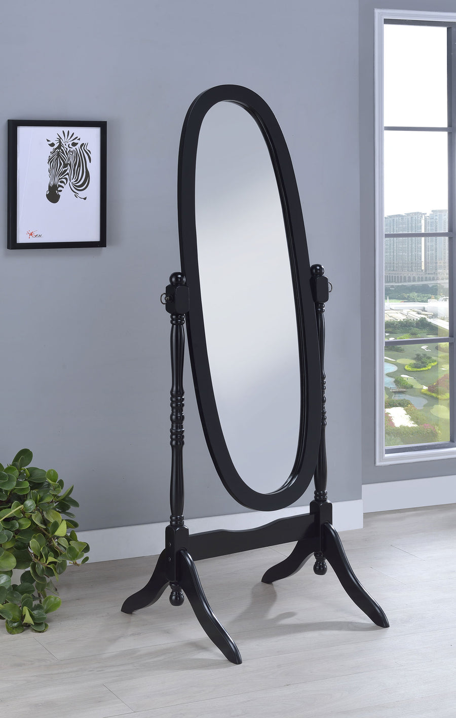 Foyet Adjustable Full Length Cheval Mirror - Oval Pivoting Frame with Curved Legs in Black