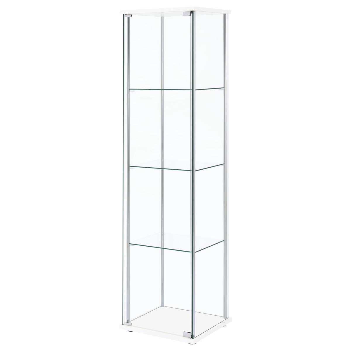 Bellatrix 3-Shelf Glass Curio Cabinet - Tall Display Case in White with Chrome Hardware – view 4