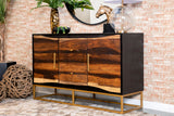 Zara 57" Handcrafted Accent Cabinet - Black Walnut Acacia & Sheesham with Gold Geometric Base – view 1