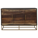 Zara 57" Handcrafted Accent Cabinet - Black Walnut Acacia & Sheesham with Gold Geometric Base – view 3