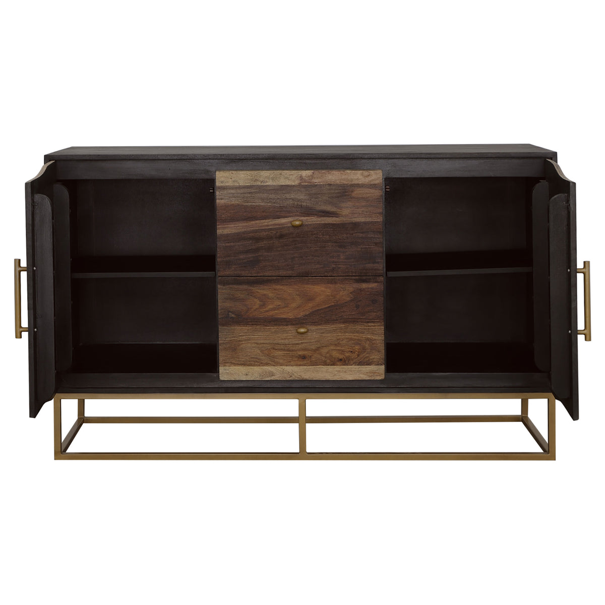 Zara 57" Handcrafted Accent Cabinet - Black Walnut Acacia & Sheesham with Gold Geometric Base – view 4
