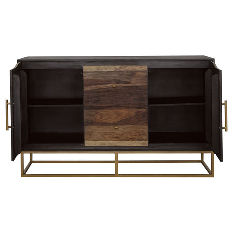 Zara 57" Handcrafted Accent Cabinet - Black Walnut Acacia & Sheesham with Gold Geometric Base – view 4