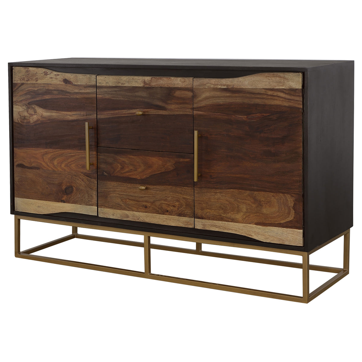 Zara 57" Handcrafted Accent Cabinet - Black Walnut Acacia & Sheesham with Gold Geometric Base – view 5