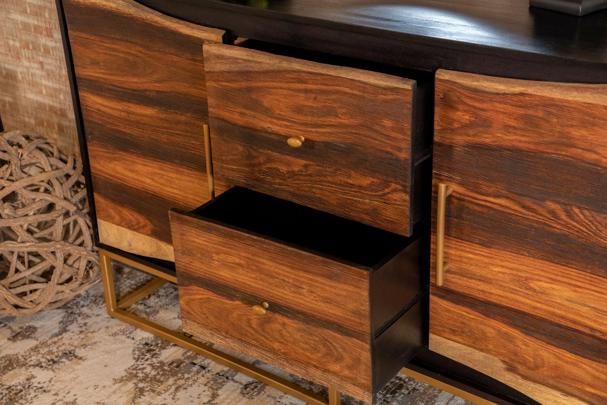 Zara 57" Handcrafted Accent Cabinet - Black Walnut Acacia & Sheesham with Gold Geometric Base – view 8