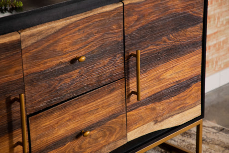 Zara 57" Handcrafted Accent Cabinet - Black Walnut Acacia & Sheesham with Gold Geometric Base – view 10