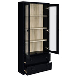 Hawthorne Glass Door Display Cabinet with 2 Drawers - Black Farmhouse Accent Cabinet with 4 Shelves – view 3