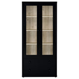 Hawthorne Glass Door Display Cabinet with 2 Drawers - Black Farmhouse Accent Cabinet with 4 Shelves – view 4