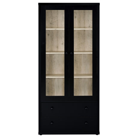 Hawthorne Glass Door Display Cabinet with 2 Drawers - Black Farmhouse Accent Cabinet with 4 Shelves – view 4