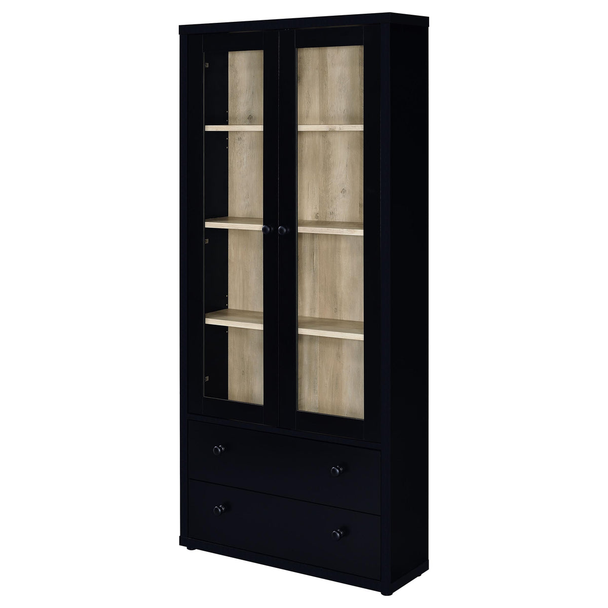 Hawthorne Glass Door Display Cabinet with 2 Drawers - Black Farmhouse Accent Cabinet with 4 Shelves – view 5