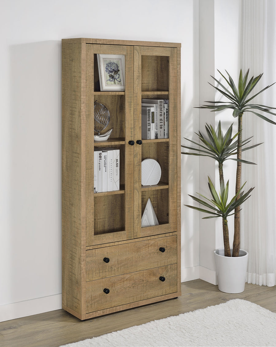 Hawthorne Tall Glass Door Display Cabinet with 2 Drawers - 4 Shelves in Warm Mango Finish