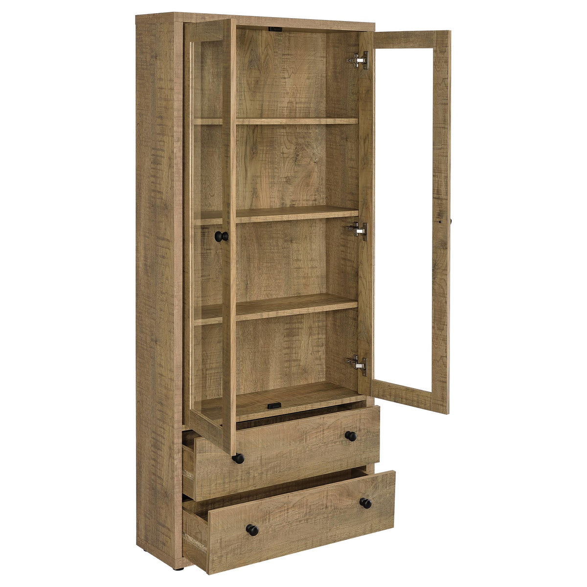 Hawthorne Tall Glass Door Display Cabinet with 2 Drawers - 4 Shelves in Warm Mango Finish – view 3
