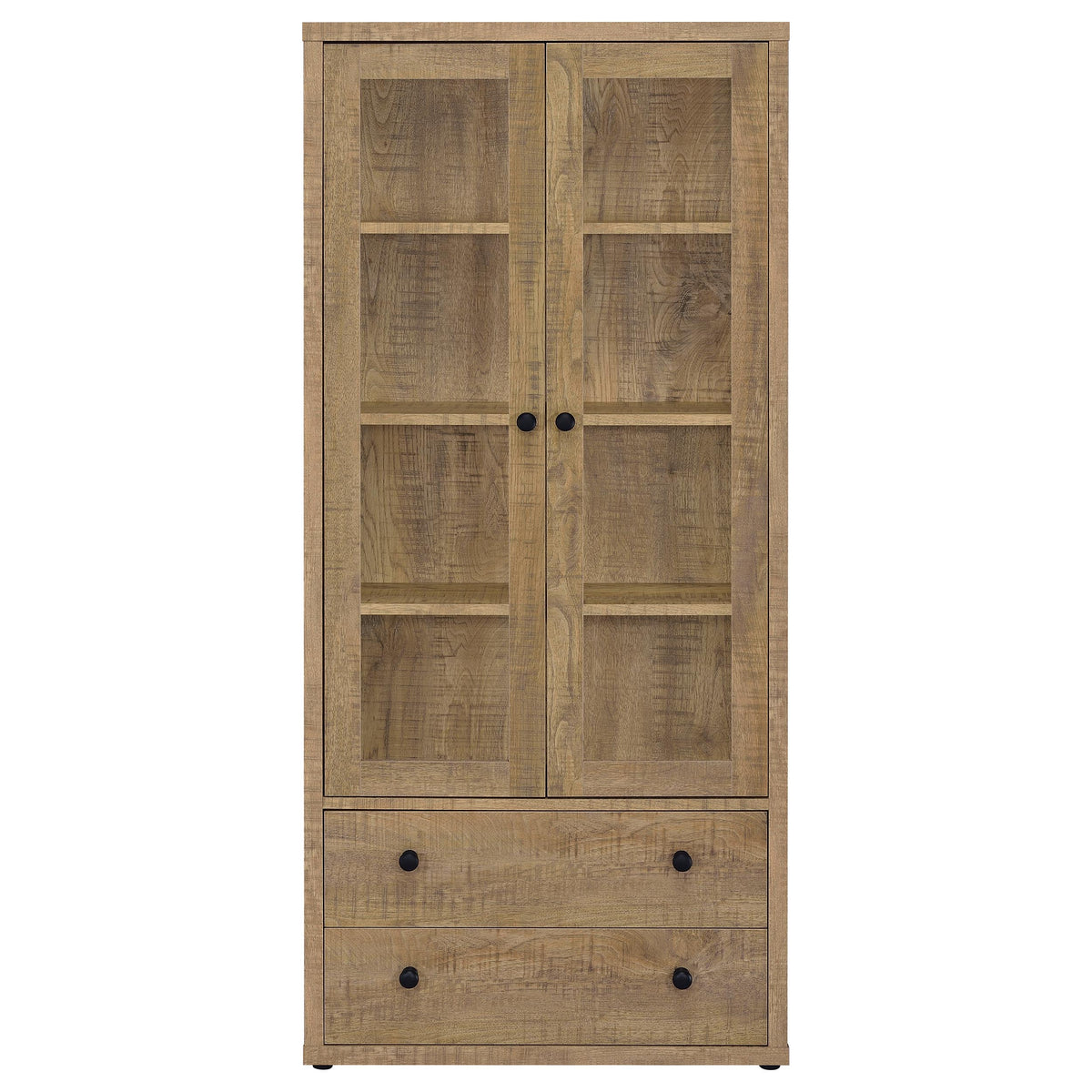 Hawthorne Tall Glass Door Display Cabinet with 2 Drawers - 4 Shelves in Warm Mango Finish – view 4
