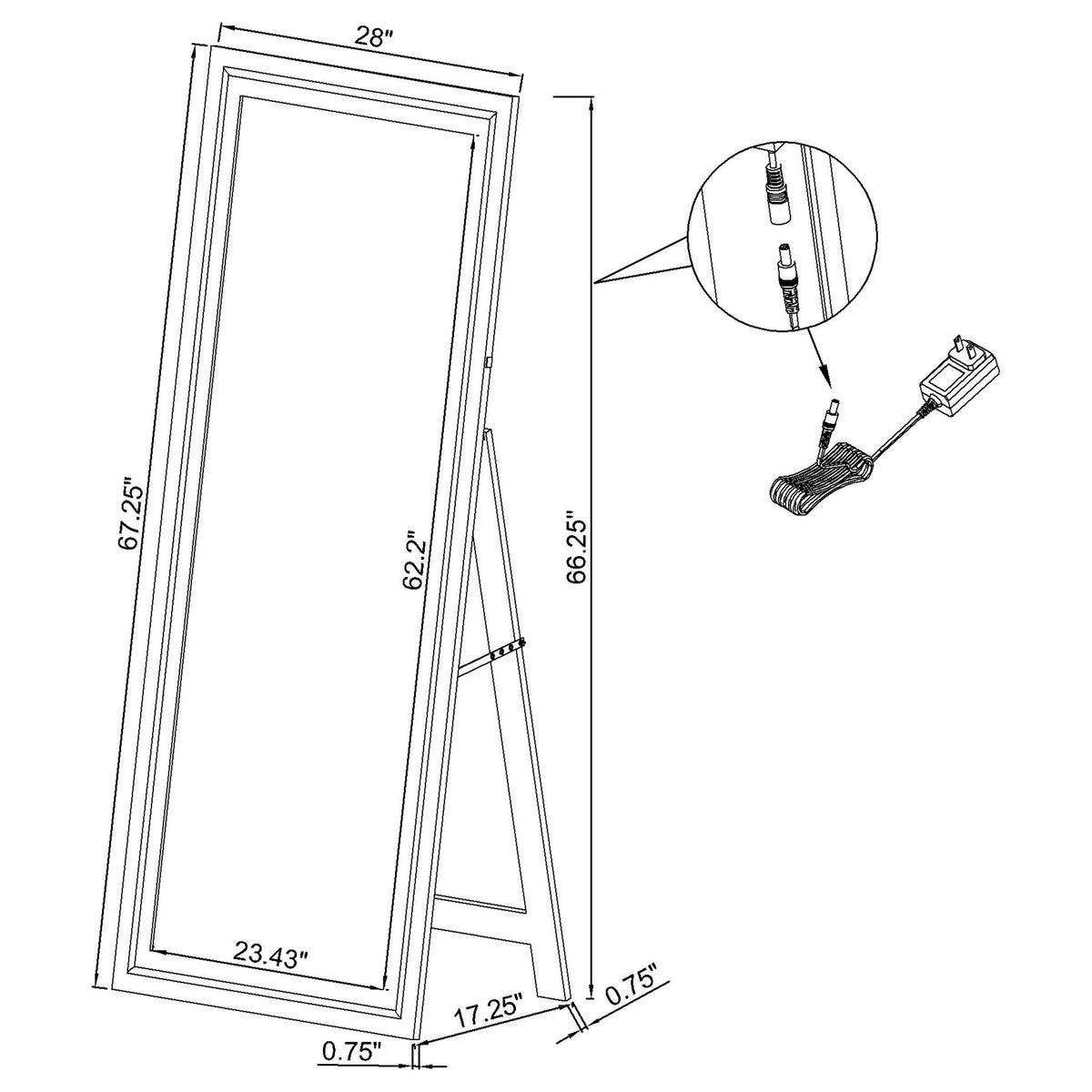 Windrose LED Standing Floor Mirror - 28 x 67" Full-Length with Silver Trim in Black – view 20