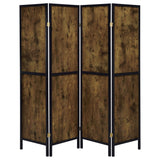 Deepika 4-Panel Folding Room Divider - Rustic Nutmeg Wood Panels with Black Frame – view 3
