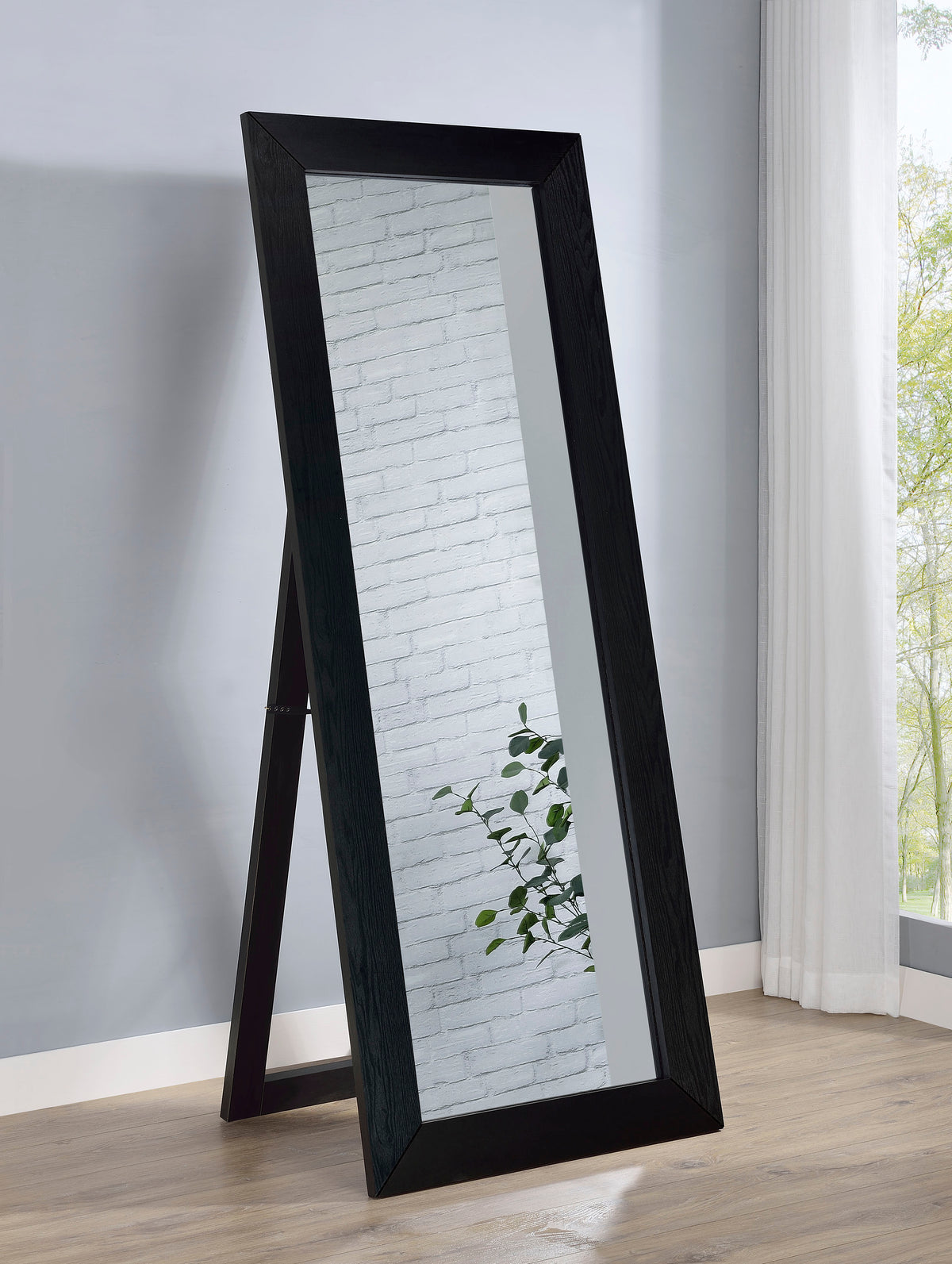 Cadence Full Length Standing Floor Mirror - Shatterproof Tempered Glass in Black Oak Frame – view 1