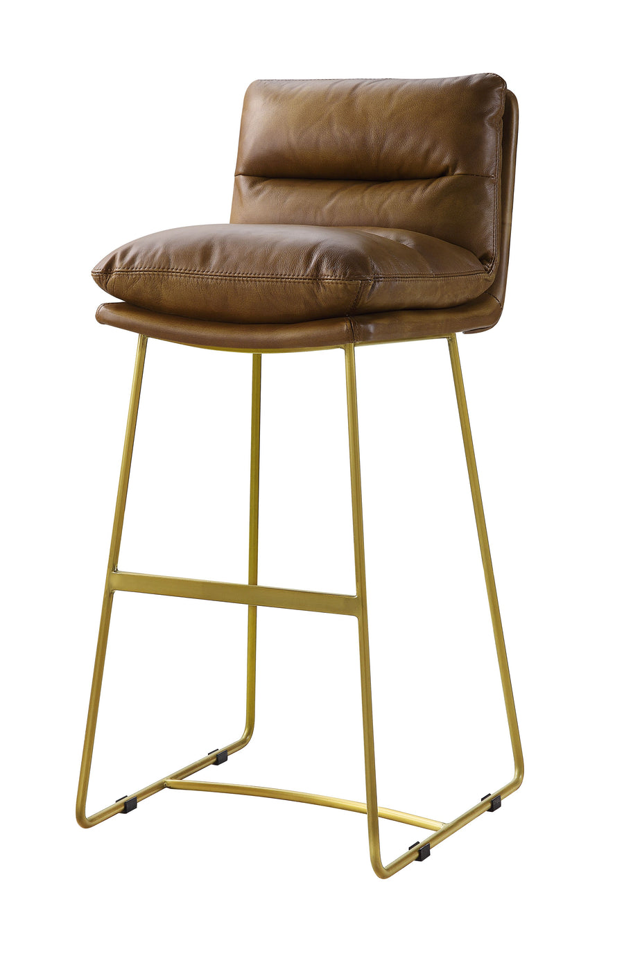 Alsey Horizontal-Tufted Bar Stool - Metal Sled Base in Saddle Brown Top Grain Leather