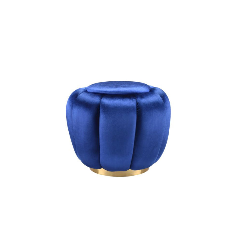 Heiress Round Velvet Ottoman - Gold Metal Base in Sapphire Blue