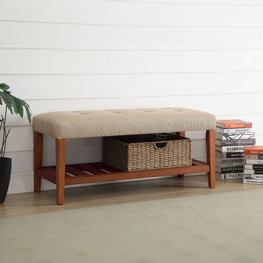 Charla Tufted Bench with Slatted Shelf