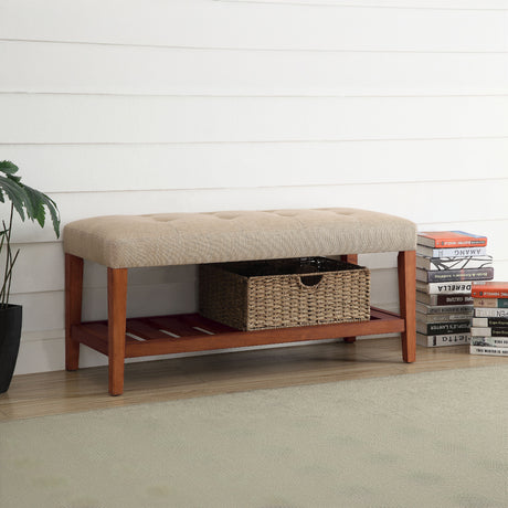 Charla Tufted Bench with Slatted Shelf