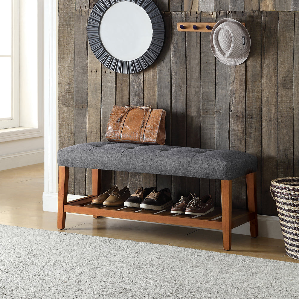 Charla Tufted Bench with Slatted Shelf
