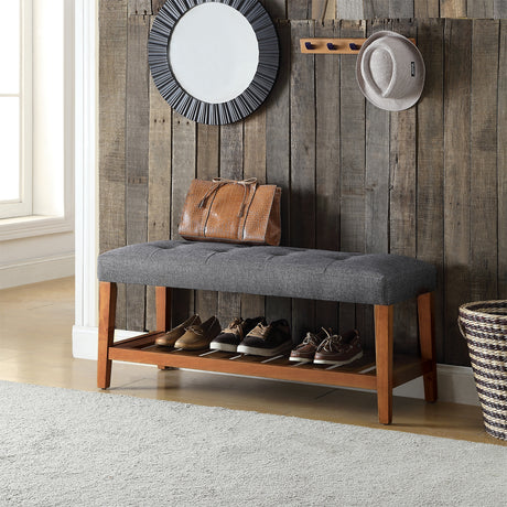 Charla Tufted Bench with Slatted Shelf
