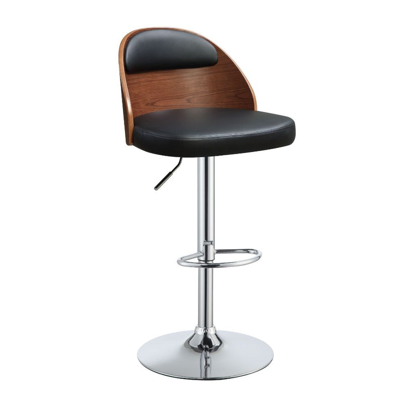 Camila Adjustable Swivel Stool - Bent Wood Back & Faux Leather Seat in Black & Walnut