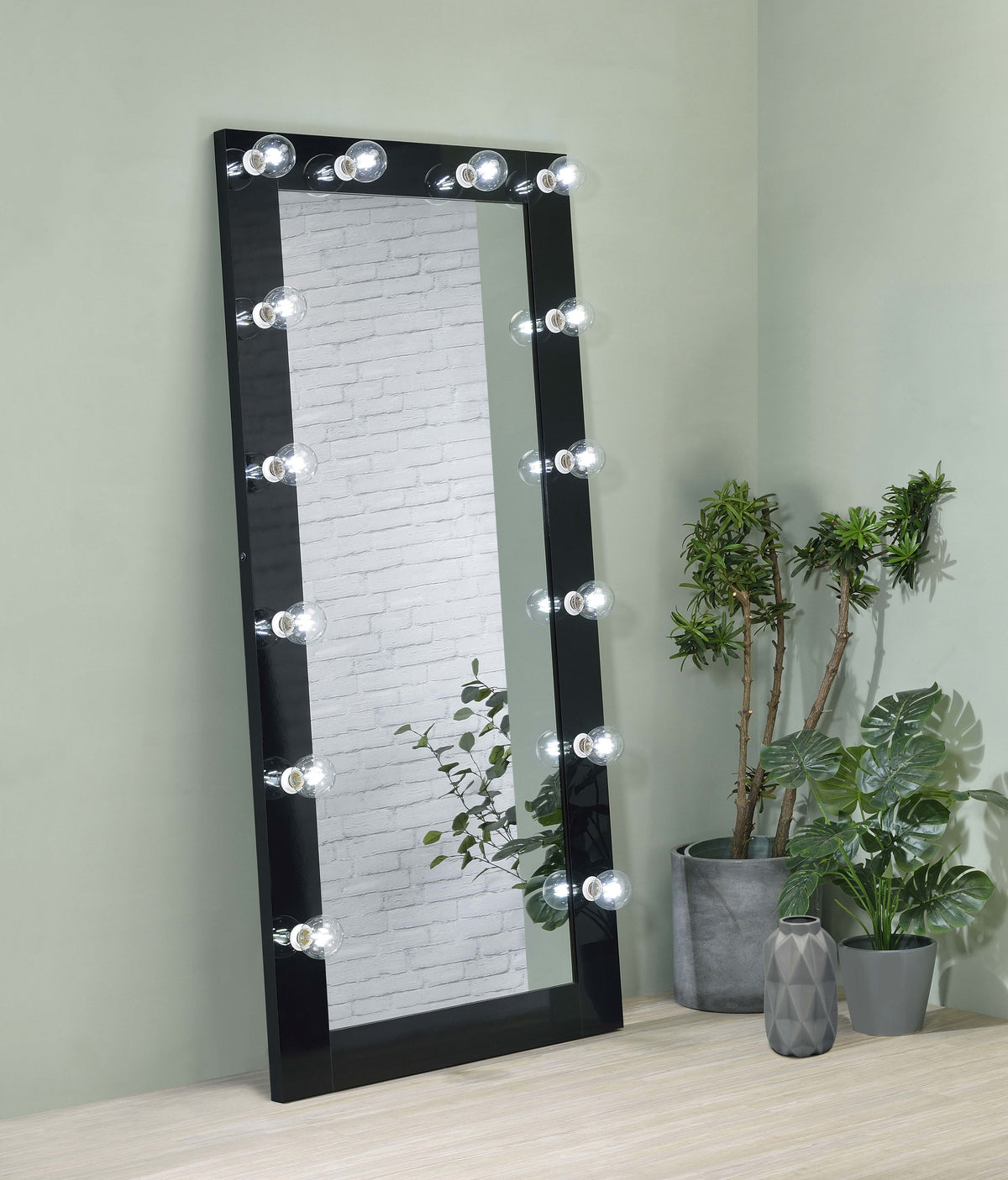 Zayan LED Full-Length Floor Mirror - 32 x 71 Inch Hollywood Glam in Black High Gloss – view 1