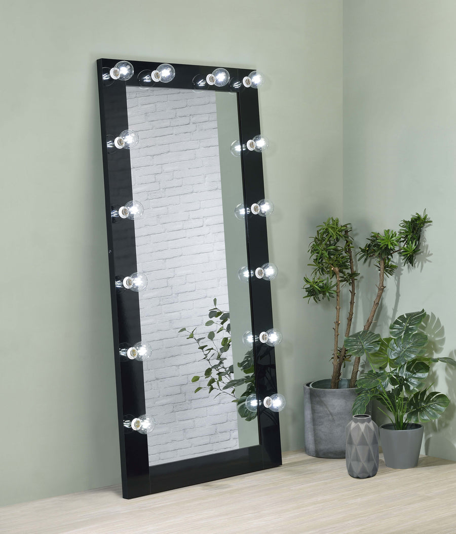 Zayan LED Full-Length Floor Mirror - 32 x 71 Inch Hollywood Glam in Black High Gloss